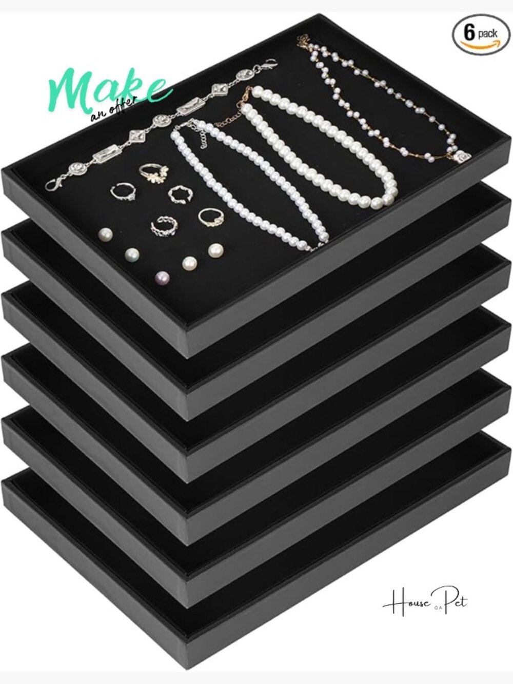 6-Piece Velvet Stackable Jewelry Organizer Tray for Drawers & Counter Display